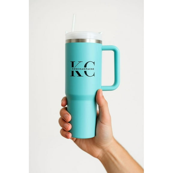 KENCHAMPAGNE40 oz Tumbler with Handle Lid and Straw Double Wall Insulated Cup Stainless Steel Travel Mug Water Bottle for Tea Coffee