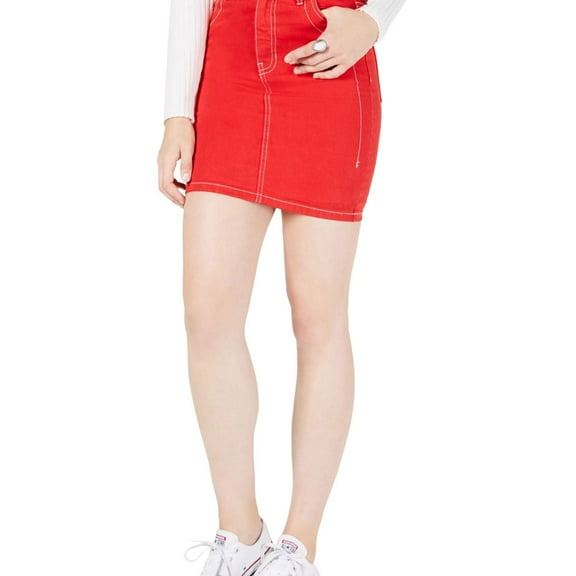 Kendall + Kylie Womens Cotton Mini Denim Skirt, Red, 31