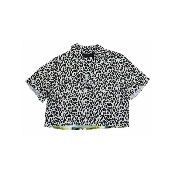 KENDALL + KYLIE $79 Womens New Black Printed Short Sleeve Button Up Top M B+B