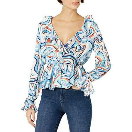 KENDALL + KYLIE KENDALL + KYLIE Womens Scribble Ruffle Wrap Top