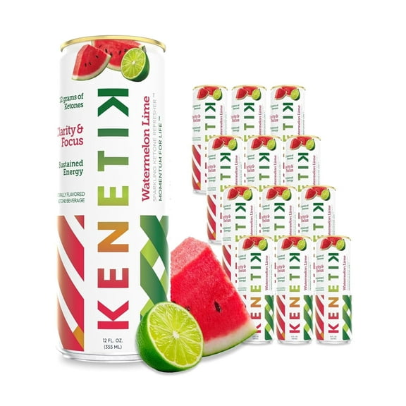 KENETIK Nootropic Ketone Drink, Ketones for Energy & Focus, Caffeine & Sugar Free, High Performance D-BHB Ketone Mix, Fuel w/Zero Crash or Jitters, Ready to Drink - Watermelon Lime 12 Pk