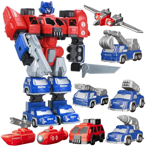KENH 37 PCS Magnetic Car 8 in 1 Transform Robot Toys for 3 4 5 6 7 Year Old Boys, Magnetic Robotic Action Figures Building Set for Kids,Birthday Gifts Ideas for Boys Ages 3 4 5 6 7(Blue)