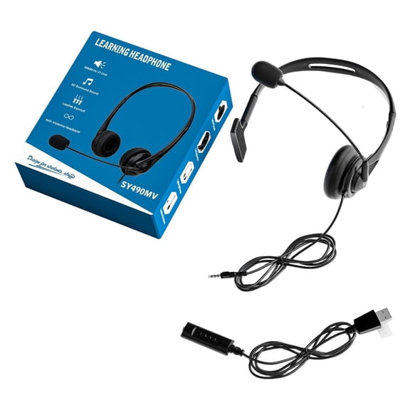 KENIIQ Wired Mono Headset, Single Ear On-Ear Headphones with Boom Mic, USB Plug, Padded Cushion for Office Class Meeting