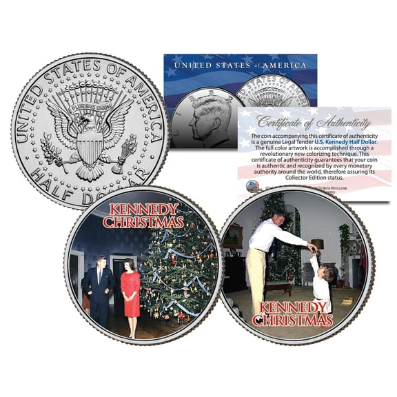 KENNEDY CHRISTMAS Colorized JFK Half Dollar U.S. 2-Coin Set JR Jackie JOHN F