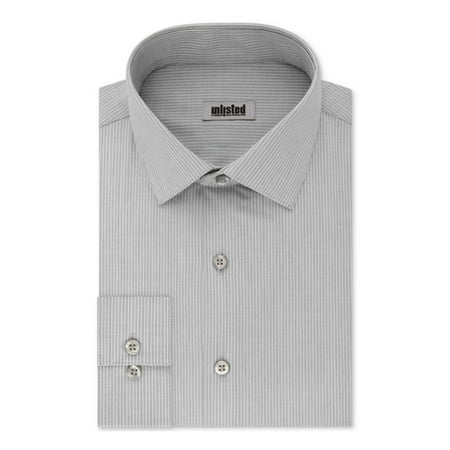 KENNETH COLE Mens Gray Striped Collared Classic Fit Non Iron Dress Shirt 2XL 18/18.5- 34/35