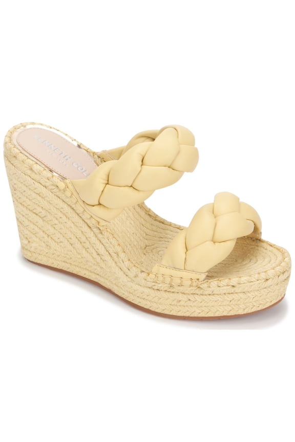 NEW YORK Womens Beige 1-1/2" Platform Braided Olivia Open Toe Wedge Slip On Sandals Shoes 7 M