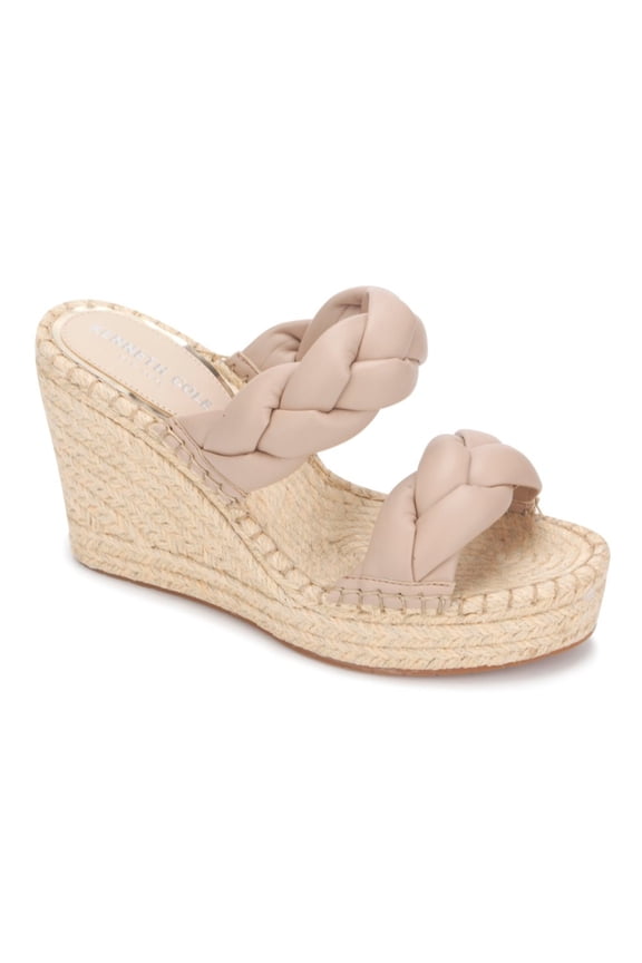NEW YORK Womens Beige 1-1/2" Platform Braided Olivia Open Toe Wedge Slip On Sandals Shoes 9.5 M