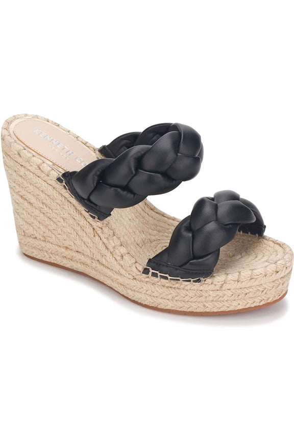 NEW YORK Womens Black 1-1/2" Platform Braided Comfort Olivia Round Toe Wedge Slip On Espadrille Shoes 7 M