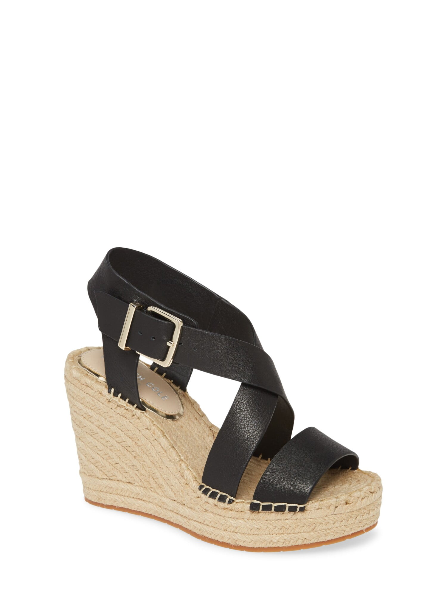 KENNETH COLE NEW YORK Womens Black 1 Platform Adjustable Strappy Olivia Almond Toe Wedge Buckle Leather Espadrille Shoes 8.5 M Walmart