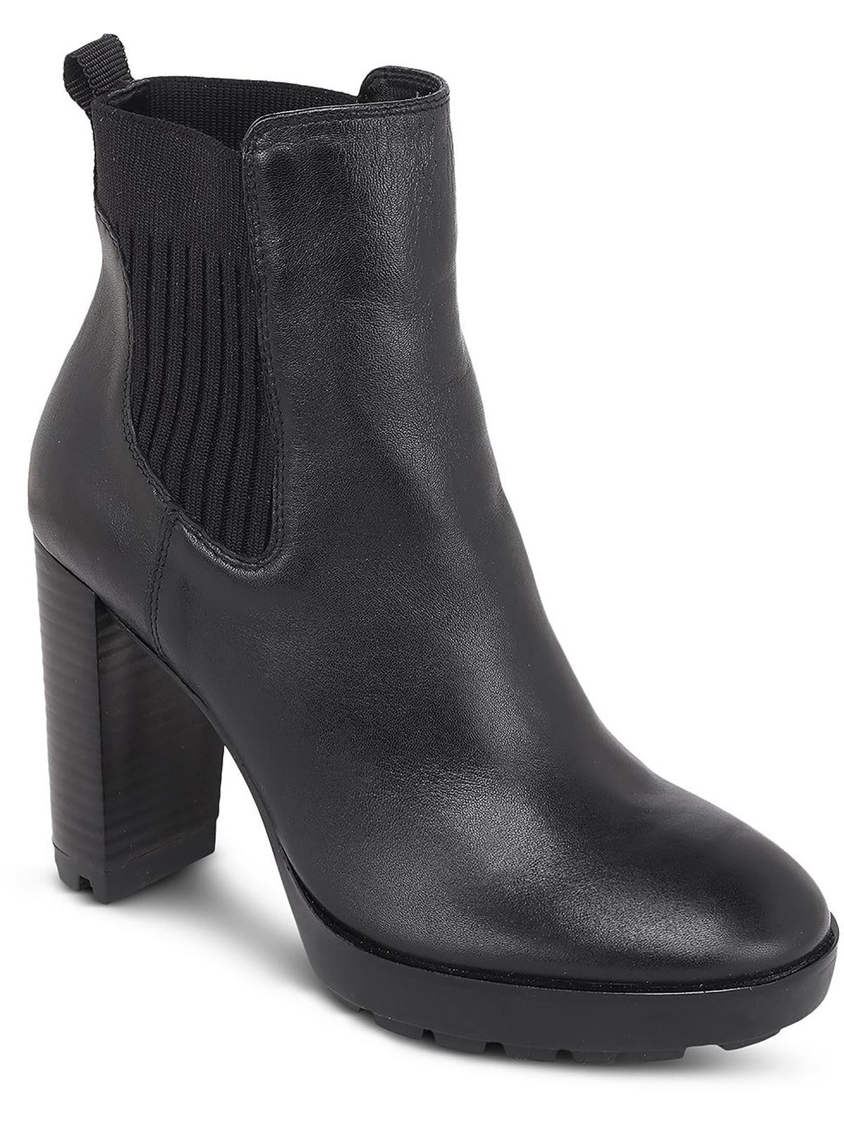 KENNETH COLE NEW YORK Womens Black Goring Junne Round Toe Block Heel Leather Heeled Boots 8.5 M Walmart