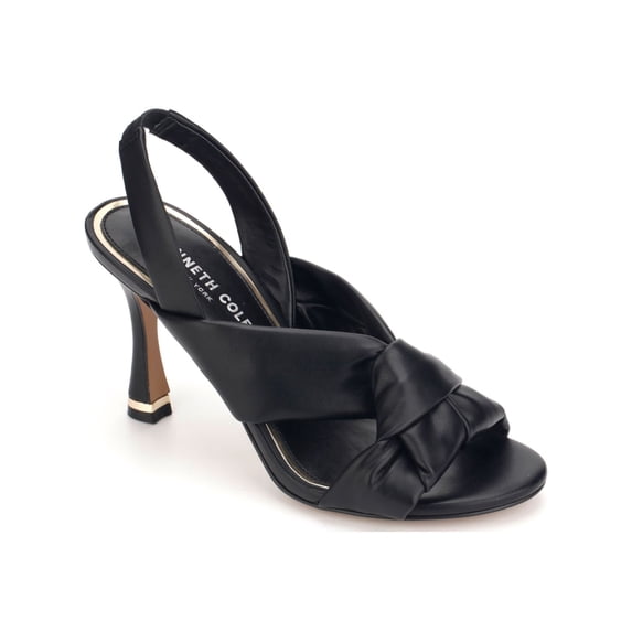 KENNETH COLE NEW YORK Womens Black Metallic Accents Knotted Stretch Cushioned Blanche Open Toe Flare Slip On Slingback Sandal 7 M