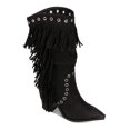 thumbnail image 1 of KENNETH COLE NEW YORK Womens Black Padded Slouching Fringed Studded West Side Pointed Toe Block Heel Leather Heeled Boots 7.5 M, 1 of 4