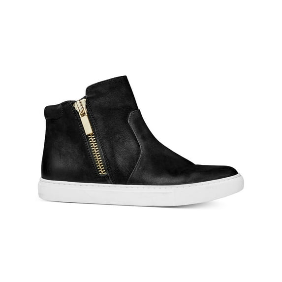 KENNETH COLE NEW YORK Womens Black Removable Insole High Top Cushioned Zipper Accent Kiera Almond Toe Zip-Up Leather Athletic Sneakers Shoes 7 M
