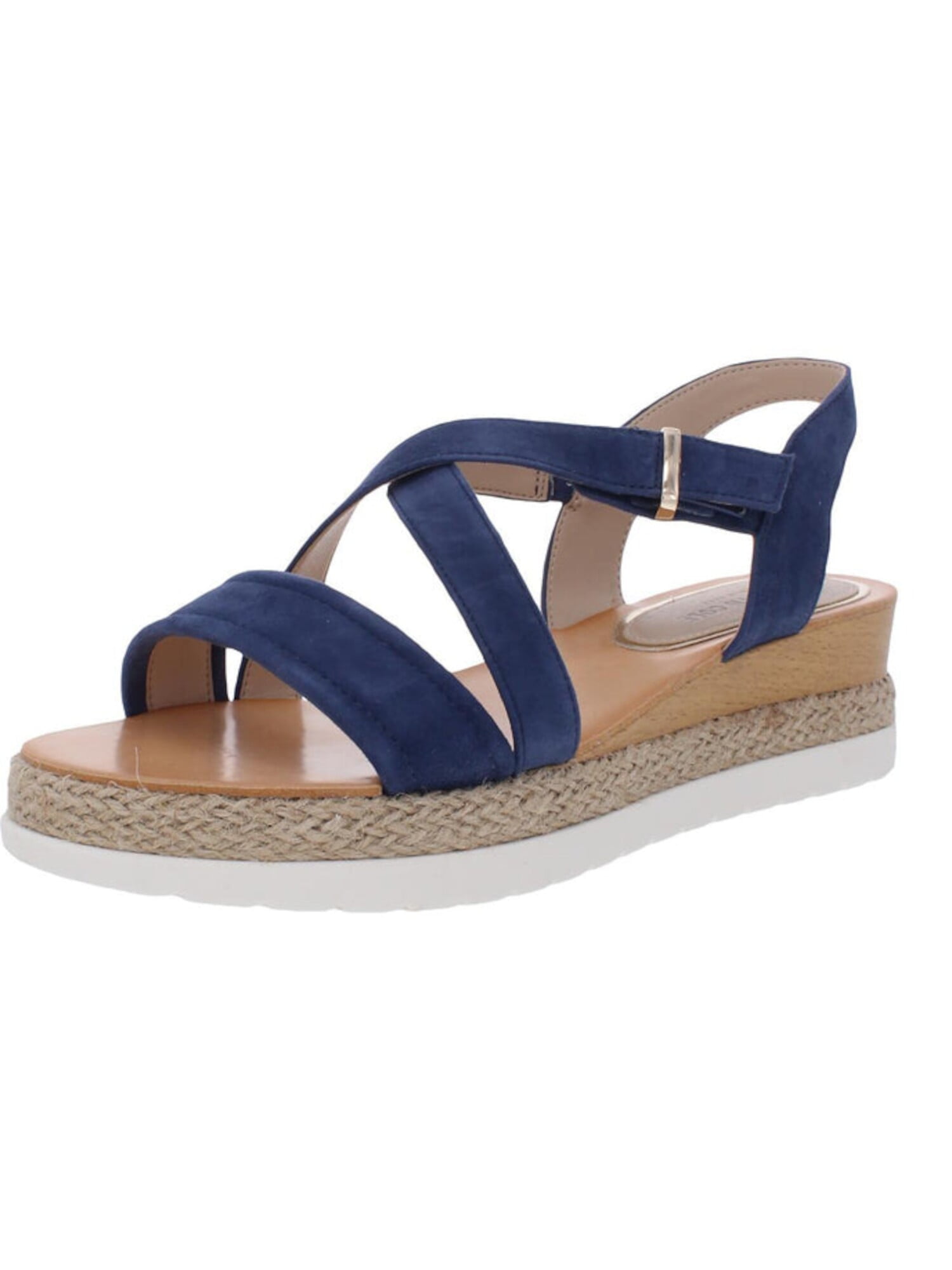 KENNETH COLE NEW YORK Womens Blue 1 Platform Jute Wrapped Crisscross Straps Buckle Accent Cushioned Adjustable Jules Round Toe Wedge Slip On Leather Slingback Sandal 5.5 M Walmart
