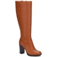 thumbnail image 1 of KENNETH COLE NEW YORK Womens Cognac Brown Lug Sole Padded Justin 2.0 Round Toe Block Heel Zip-Up Leather Heeled Boots 7.5 M, 1 of 3