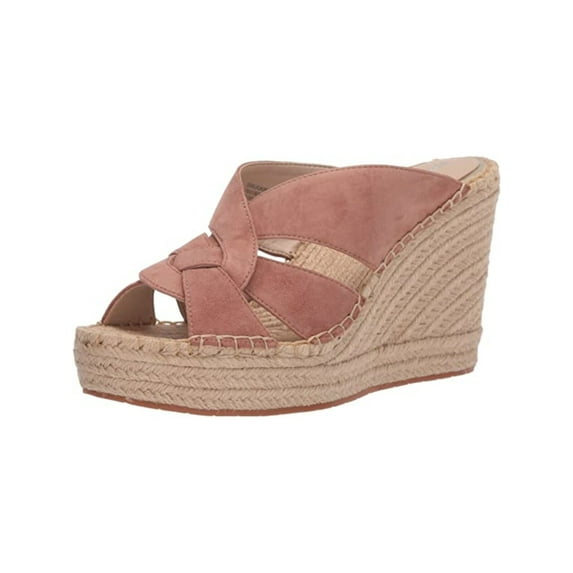 KENNETH COLE NEW YORK Womens Pink Espadrille 1-1/2" Platform Cushioned Olivia Open Toe Wedge Slip On Leather Dress Heeled Mules Shoes 9.5