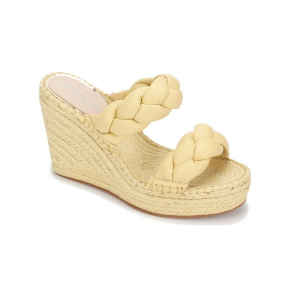 KENNETH COLE NEW YORK Womens Yellow 1-1/2" Platform Braided Comfort Olivia Round Toe Wedge Slip On Espadrille Shoes 7 M