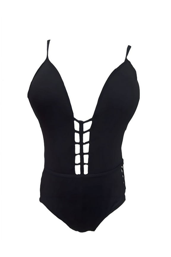 Women's Push Up One Piece Swimsuit, Black, X-Large