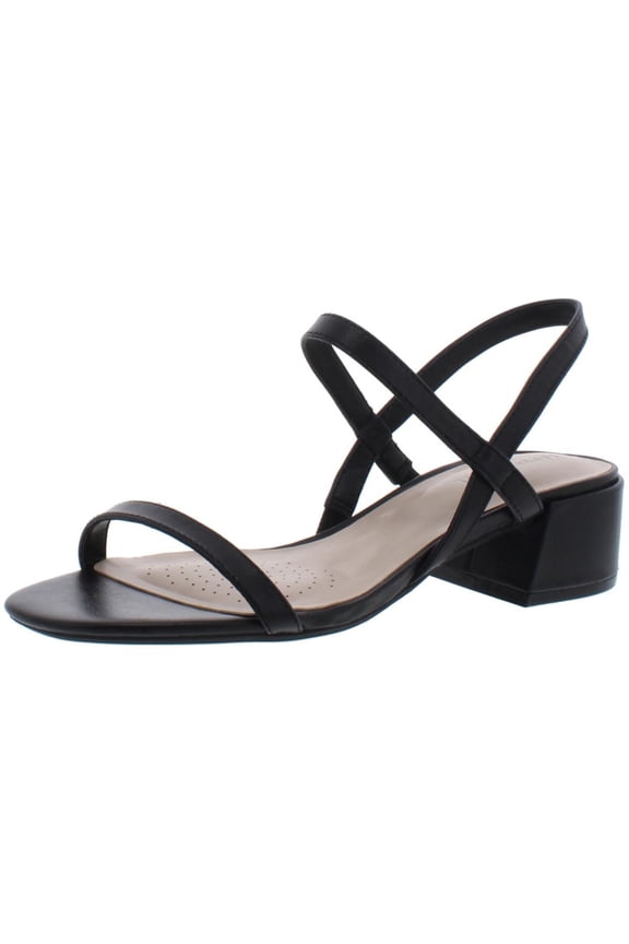 Womens Black Comfort Maisie Square Toe Block Heel Slip On Leather Slingback Sandal 6.5 M