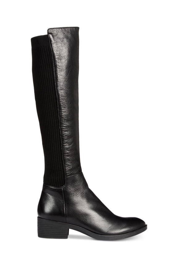 Womens Black Comfort Stretch Levon Round Toe Block Heel Zip-Up Riding Boot 5 M