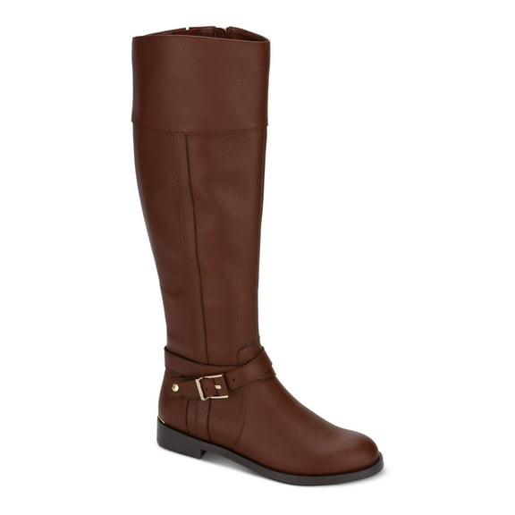 KENNETH COLE Womens Brown Thermoplastic Sole Gold Heel Accent Buckle Accent Wind Almond Toe Zip-Up Riding Boot 6.5 M