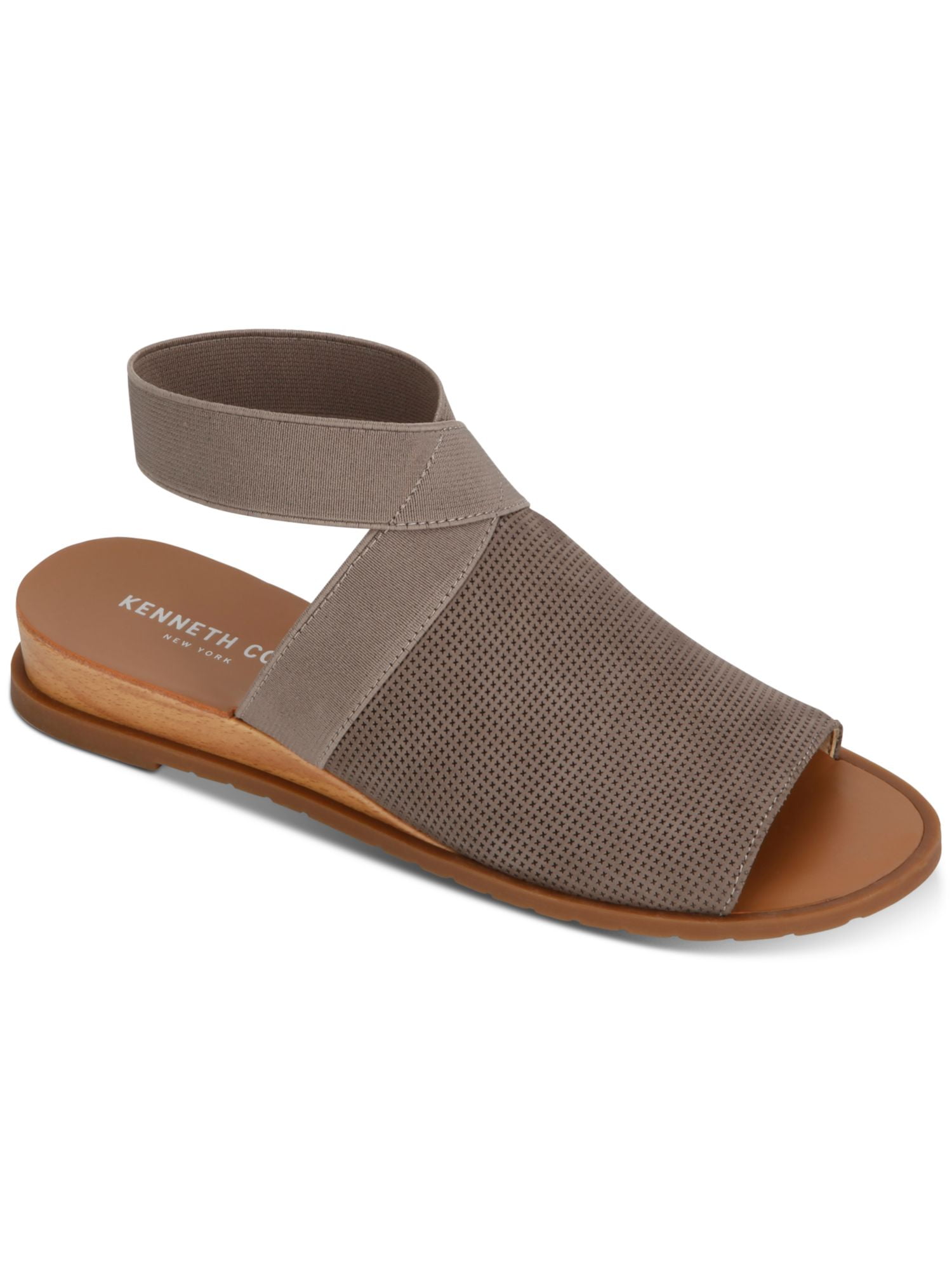 KENNETH COLE Womens Brown Stretch Perforated Jules Round Toe Wedge Slip On Leather Slingback Sandal 10 M Walmart