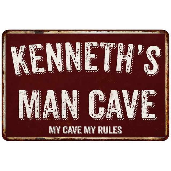 KENNETH'S Man Cave Red Grunge Personalized Sign Metal 12x18 Decor 208120003413