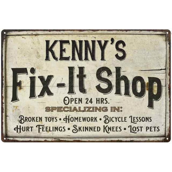 KENNY'S Fix-It Shop Sign Grandpa Dad Wall Decor 12 x 18 Matte Finish Metal 112180006327
