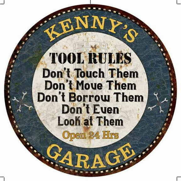 KENNY'S Garage Rules 12" Round Metal Sign Garage Wall Décor 100140015191