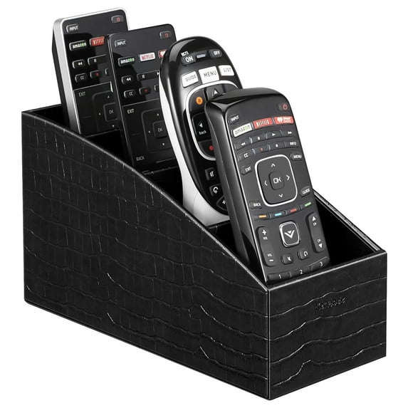 KENOBE Remote Control Holder with 4 Compartments Trapezoid Design, Desktop Caddy Storage Stand Organizer for Remote Controllers, Office Supplies, Makeup Brush, Media Accessories, Black