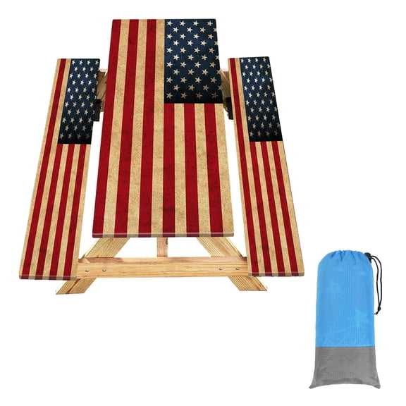 KENOBE 6FT Picnic Table Cover Set, Waterproof Windproof Fitted Tablecloth for 72" Tables, US Flag