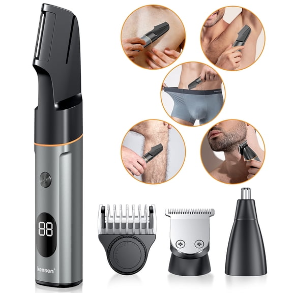 KENSEN 3-in-1 Body Hair Trimmer, Groin Ball Shaver for Men,Electric Body Groomer Kit with Beard Trimmer, Nose Trimmer, Hair Clippers