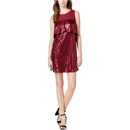 Kensie Womens Flounce Fit & Flare Dress, Pink, X-Large