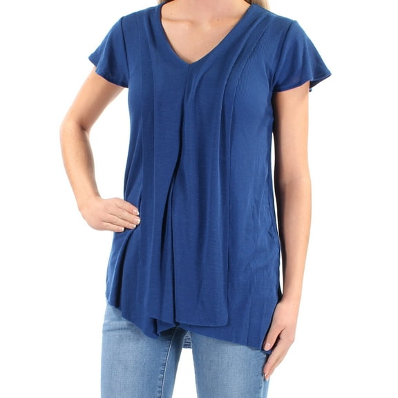 KENSIE $49 Womens New 1151 Blue V Neck Short Sleeve Casual Top XS B B