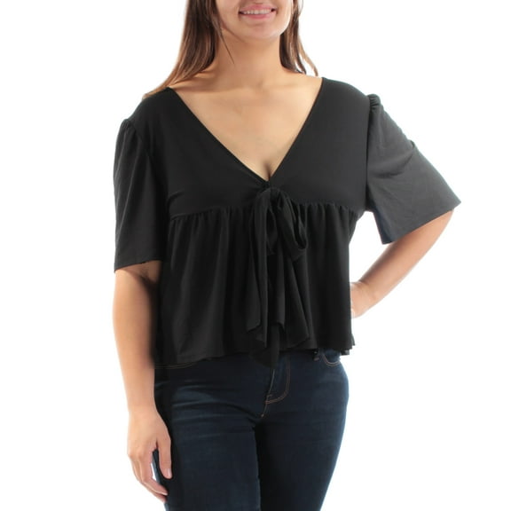 KENSIE $49 Womens New 1508 Black Short Sleeve V Neck Casual Top XL B B