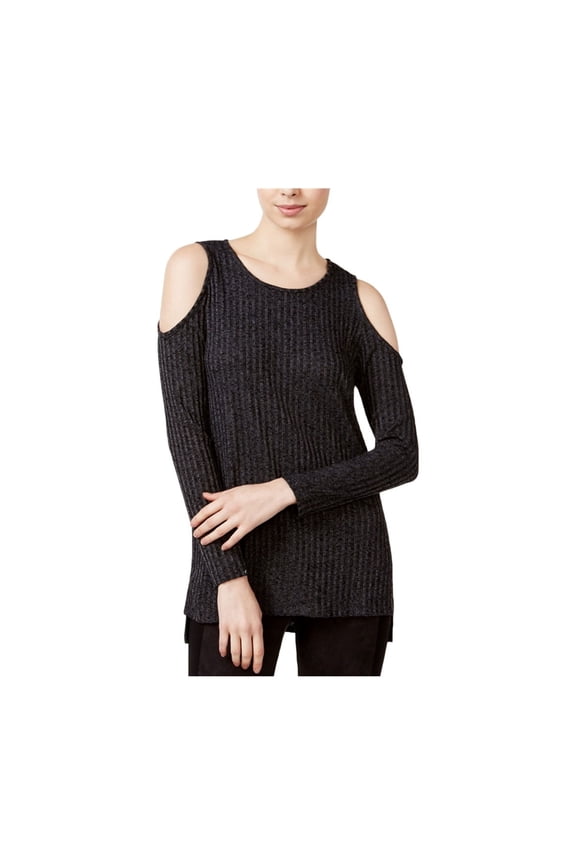 Womens Textured Cold Shoulder Pullover Blouse, Grey, Small