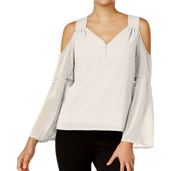 KENSIE $69 Womens Cold Shoulder Textured V Neck Long Sleeve Ivory Top L B B