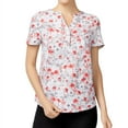thumbnail image 1 of KENSIE Womens Gray Floral Short Sleeve V Neck Top  Size: S, 1 of 4