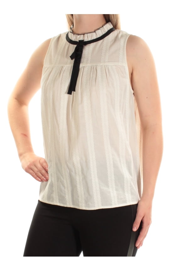 $69 Womens New 1479 Ivory Sheer Turtle Neck Sleeveless Casual Top M B+B