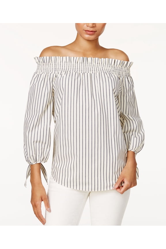 Cotton Poplin Printed Off The Shoulder Top Off-White Tusk Comb S