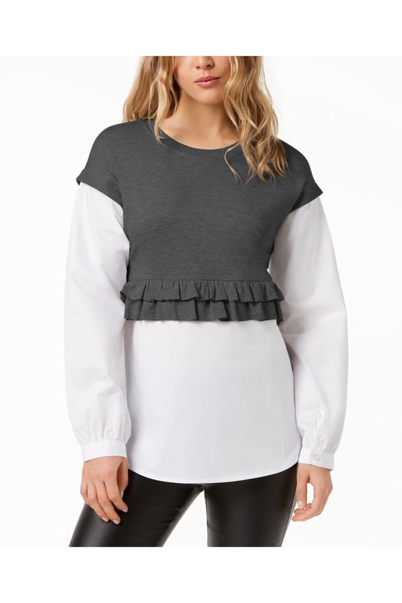 $79 Womens New 1447 Gray Pinstripe Layered Look Sweater S B+B