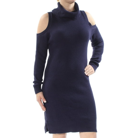 KENSIE $79 Womens New 1516 Navy Sweater Cold Shoulder Dress S B+B