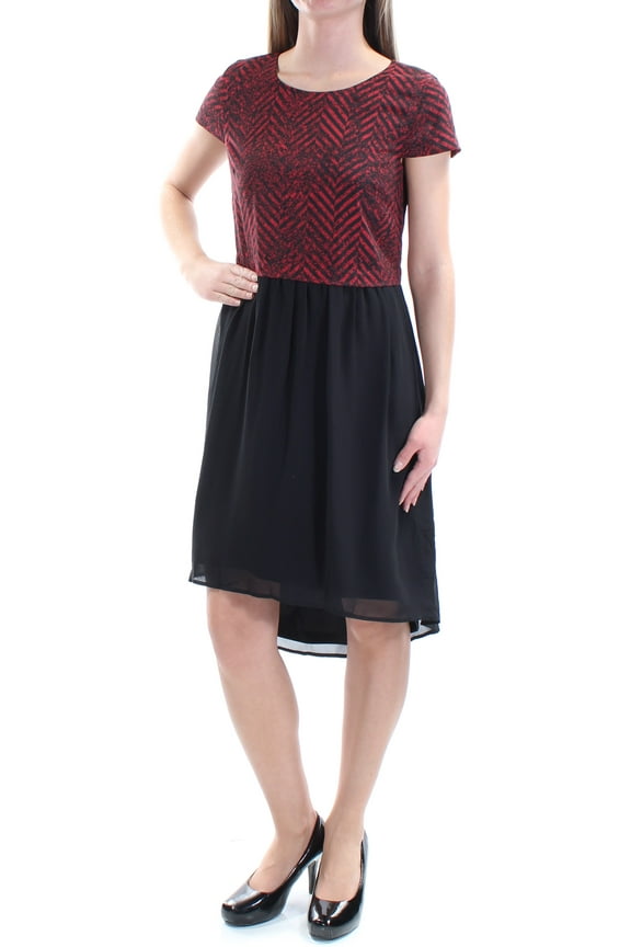 $99 Womens New 3345 Black Jewel Neck Short Sleeve Hi-Lo Dress XS B+B