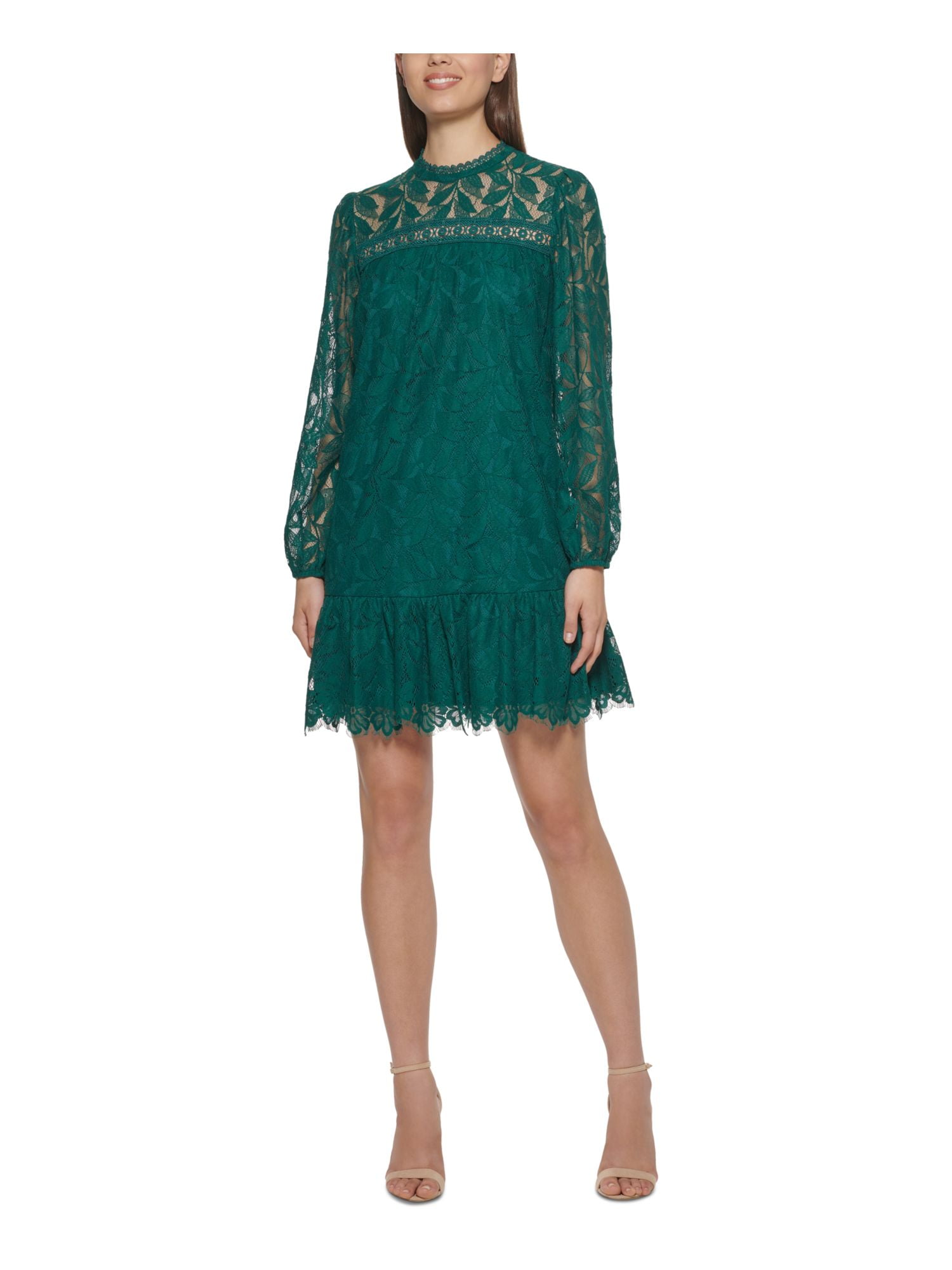 green lace shift dress Eyelet Scallop Detail Tiered Shift Dress - Monaco Green main image 0
