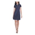 thumbnail image 1 of KENSIE DRESSES Womens Navy Zippered Pocketed Short Sleeve Round Neck Above The Knee Party Shift Dress 10, 1 of 2