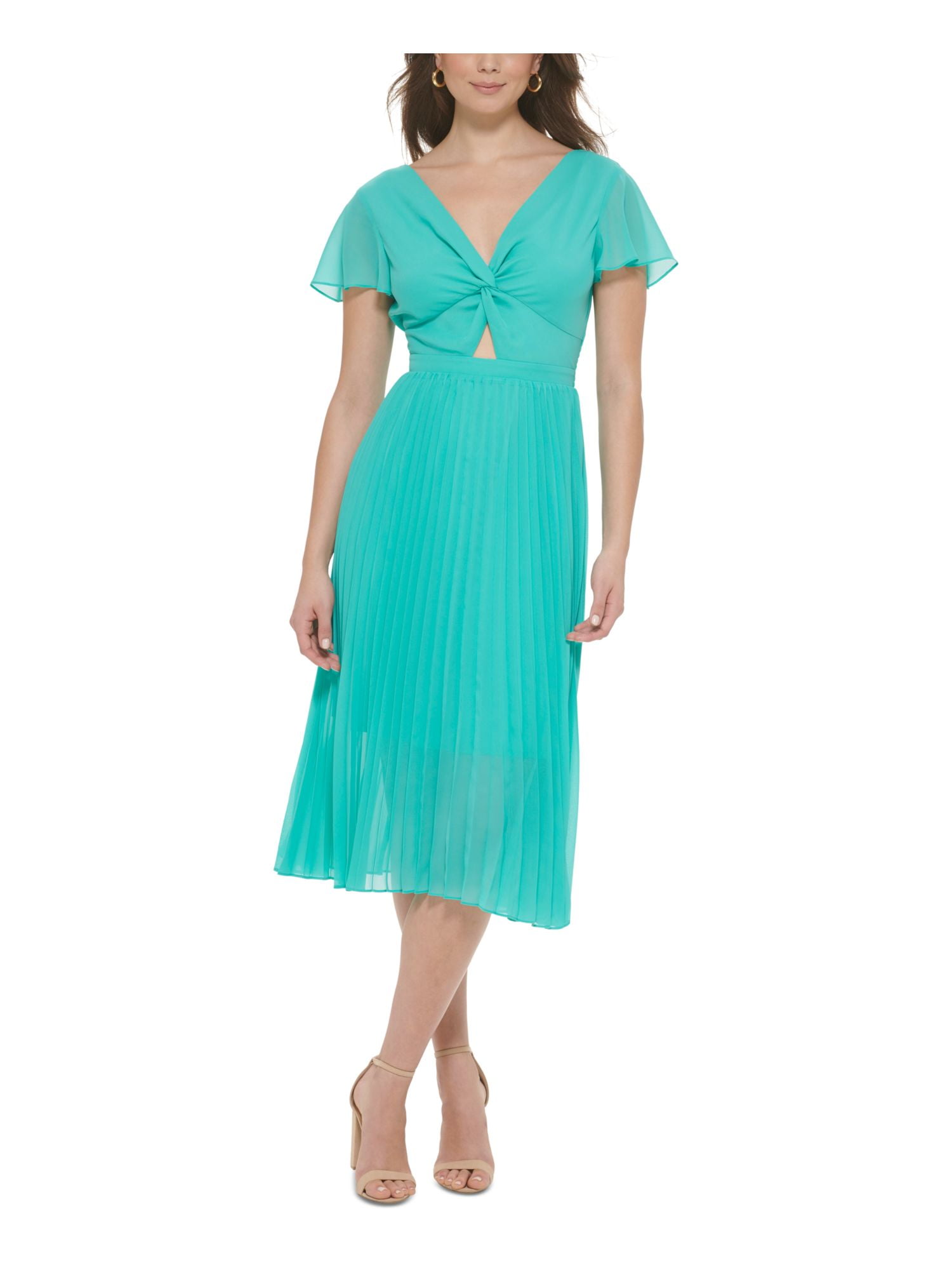 kensie short sleeve smocked waist a line midi dress Sleeveless Pleated Crew Neck A-Line Midi Dress main image 0