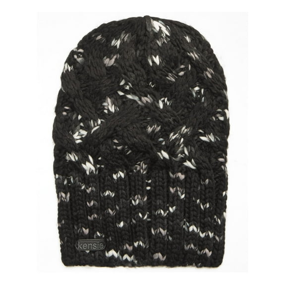 KENSIE Womens Black Acrylic Knitted Ribbed Winter Beanie Hat Cap