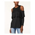 thumbnail image 1 of KENSIE Womens Black Cold Shoulder Ruffled Long Sleeve Top M, 1 of 3