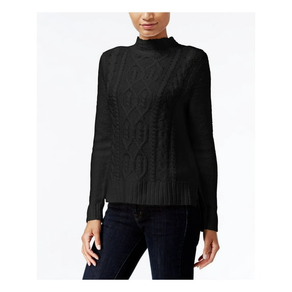 KENSIE Womens Black Textured Long Sleeve Hi-Lo Sweater S