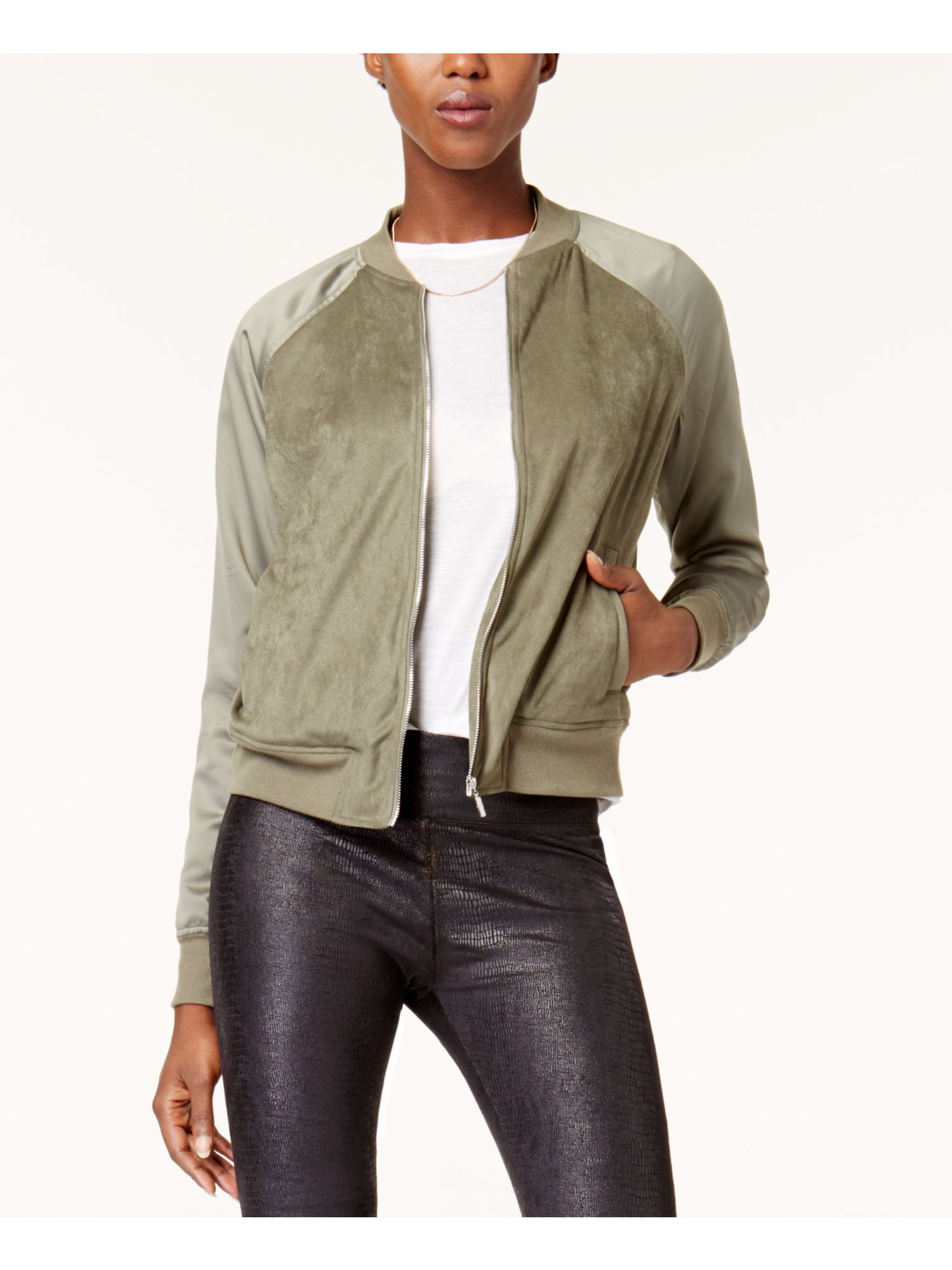 LYSSE Womens Green Faux Suede 3/4 Sleeve Open Front Blazer Jacket